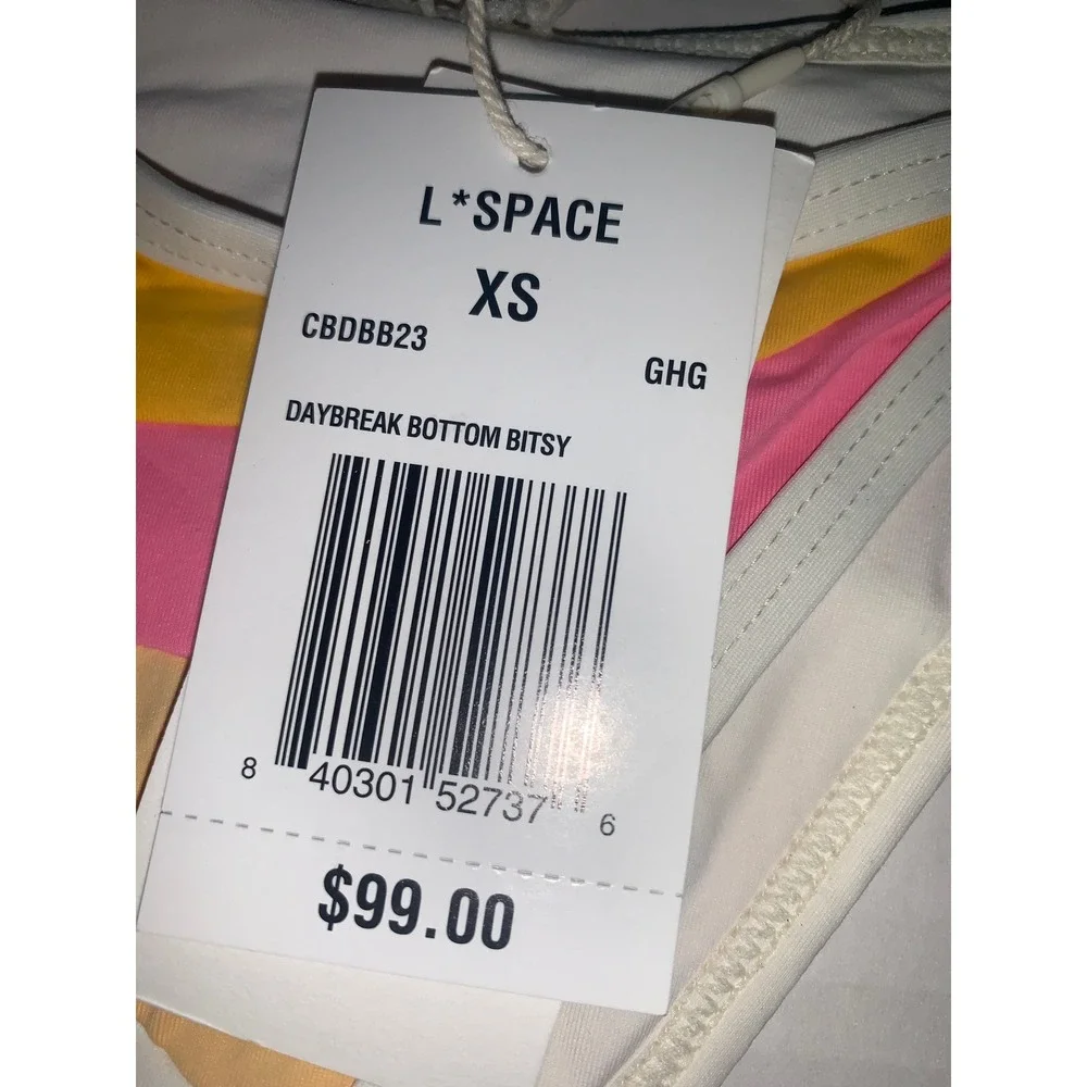 LSPACE Daybreak‎ Bottom Bitsy Bikini Swimsuit XS White Rainbow Stripe Low Rise